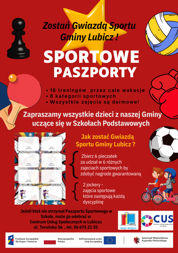 Plakat informujący o wakacyjnym projekcie - Sportowe Paszporty
